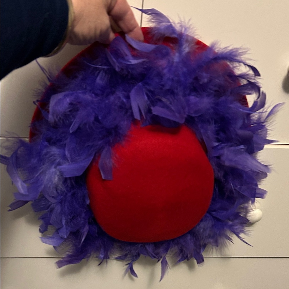 Red Hat ladies Purple Feather Trim